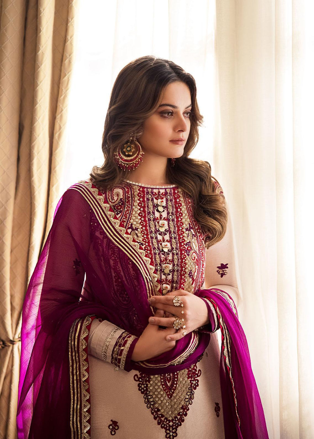 Maahru & Noorie by Asim Jofa Embroidered Cotton Net Suits Unstitched 3 Piece AJ23MN AJSM-20 - Festive Collection