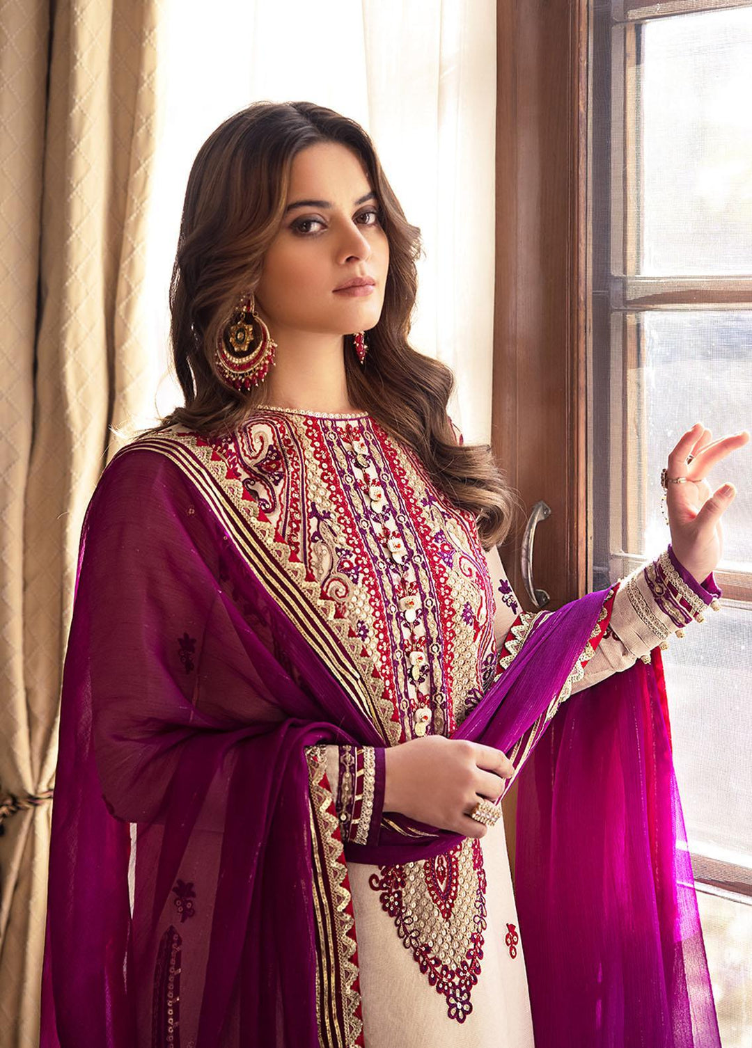 Maahru & Noorie by Asim Jofa Embroidered Cotton Net Suits Unstitched 3 Piece AJ23MN AJSM-20 - Festive Collection