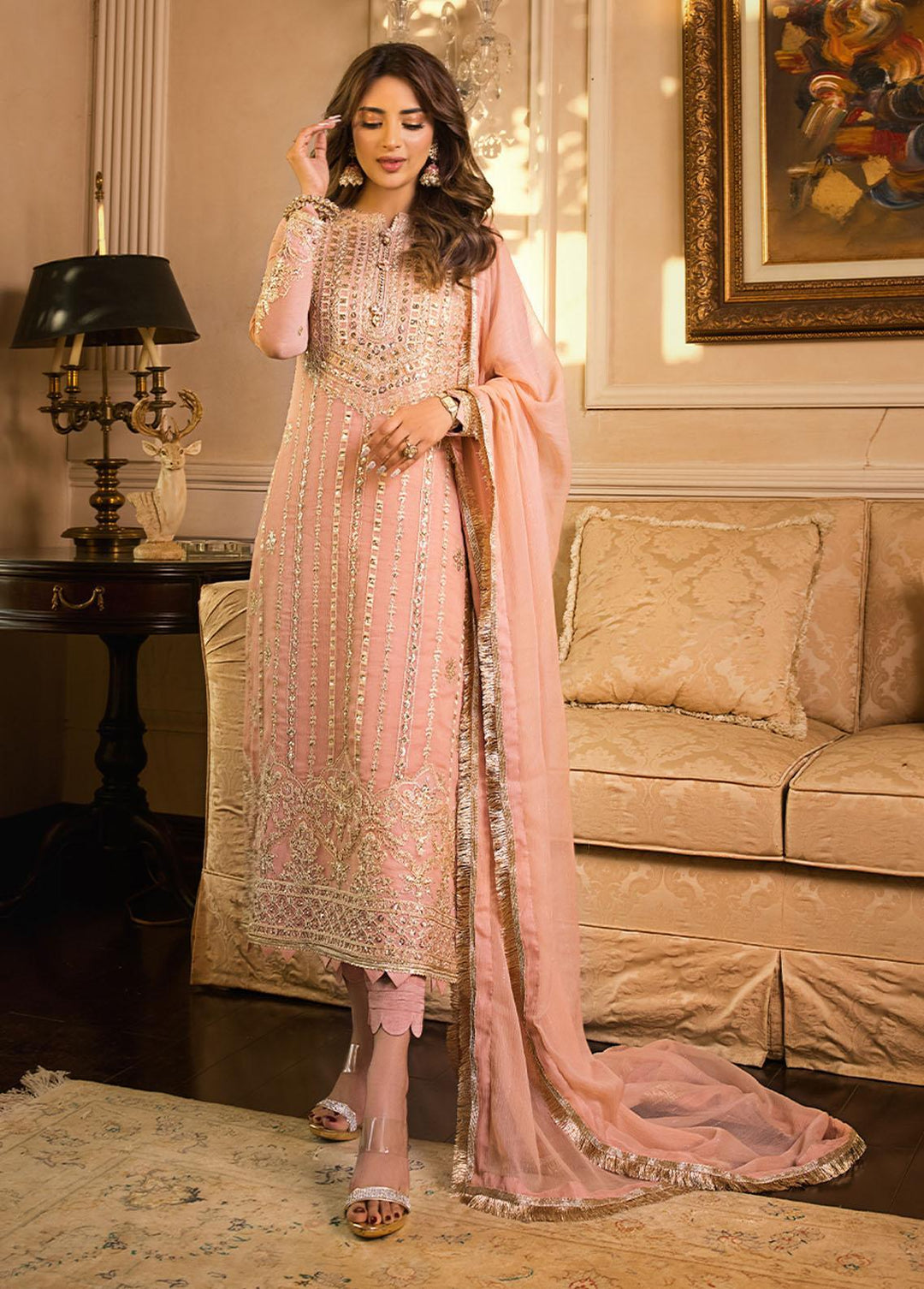 Maahru & Noorie by Asim Jofa Embroidered Chiffon Suits Unstitched 3 Piece AJ23MN AJSM-21 - Festive Collection