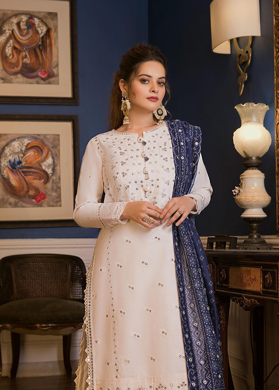 Maahru & Noorie by Asim Jofa Embroidered Cotton Suits Unstitched 3 Piece AJ23MN AJSM-24 - Festive Collection