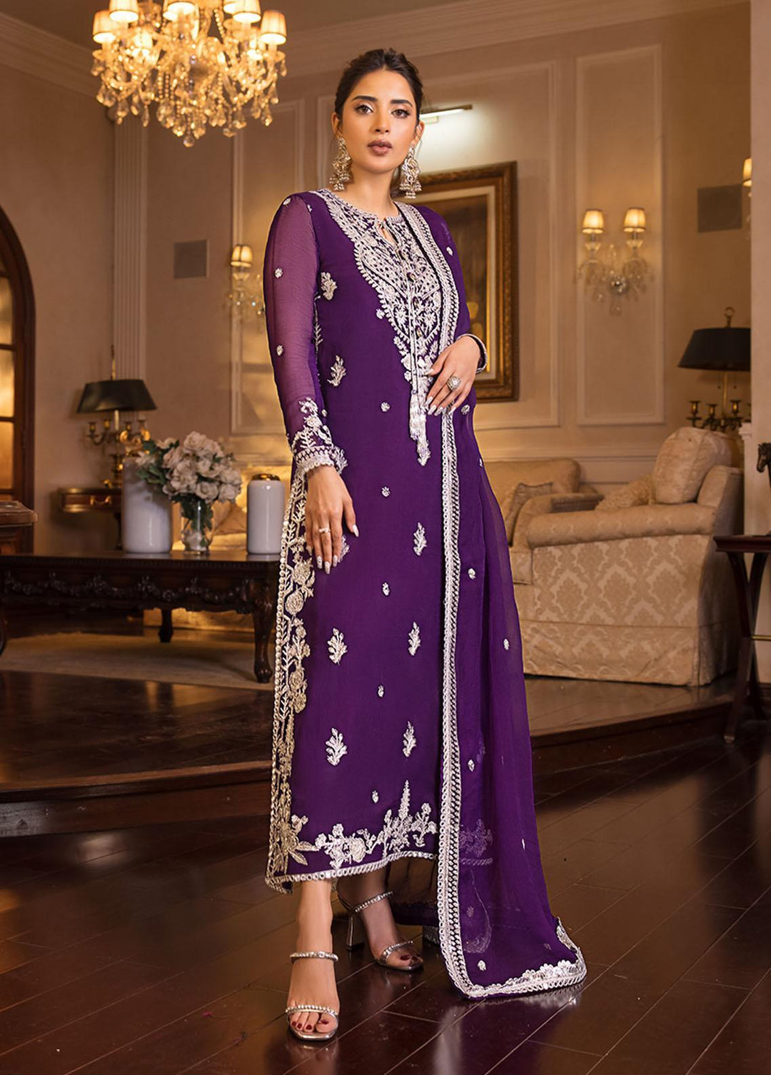 Maahru & Noorie by Asim Jofa Embroidered Chiffon Suits Unstitched 3 Piece AJ23MN AJSM-25 - Festive Collection