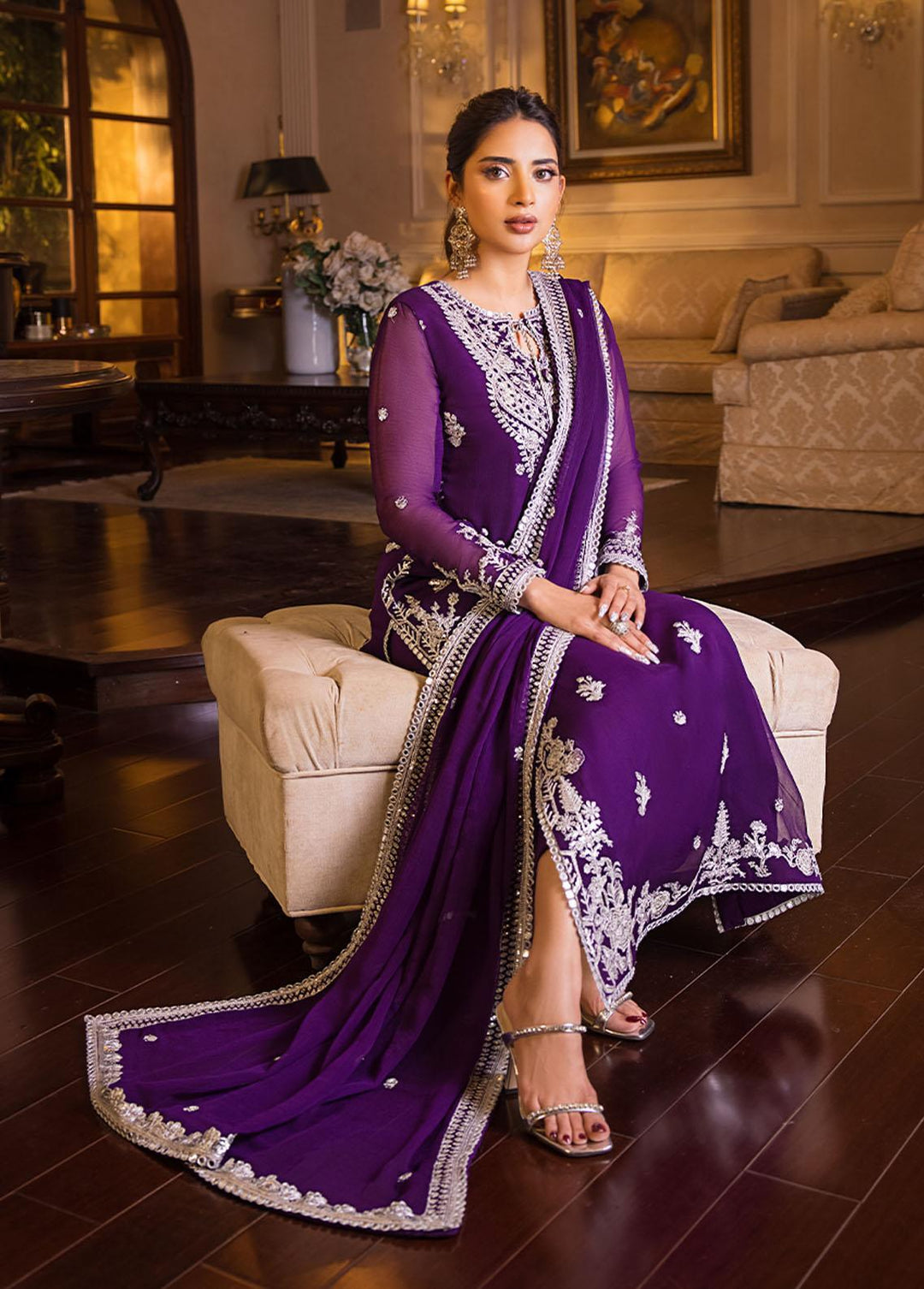 Maahru & Noorie by Asim Jofa Embroidered Chiffon Suits Unstitched 3 Piece AJ23MN AJSM-25 - Festive Collection