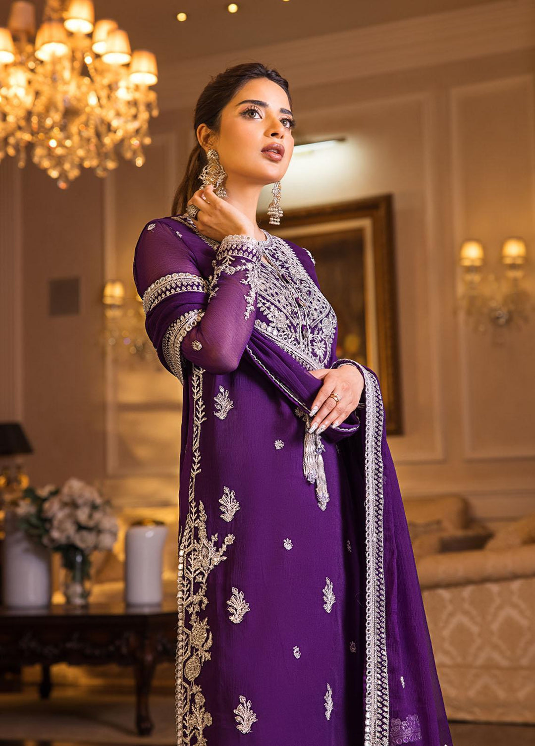 Maahru & Noorie by Asim Jofa Embroidered Chiffon Suits Unstitched 3 Piece AJ23MN AJSM-25 - Festive Collection