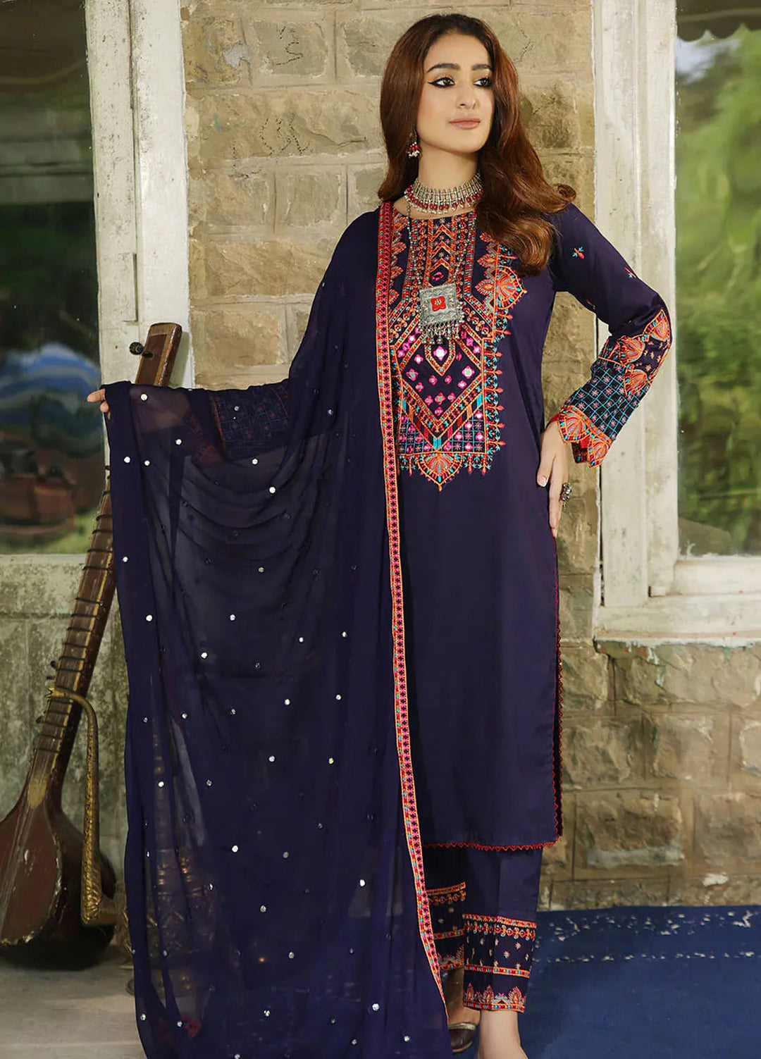 Madame Pret Embroidered Cambric 3 Piece Suit 7029