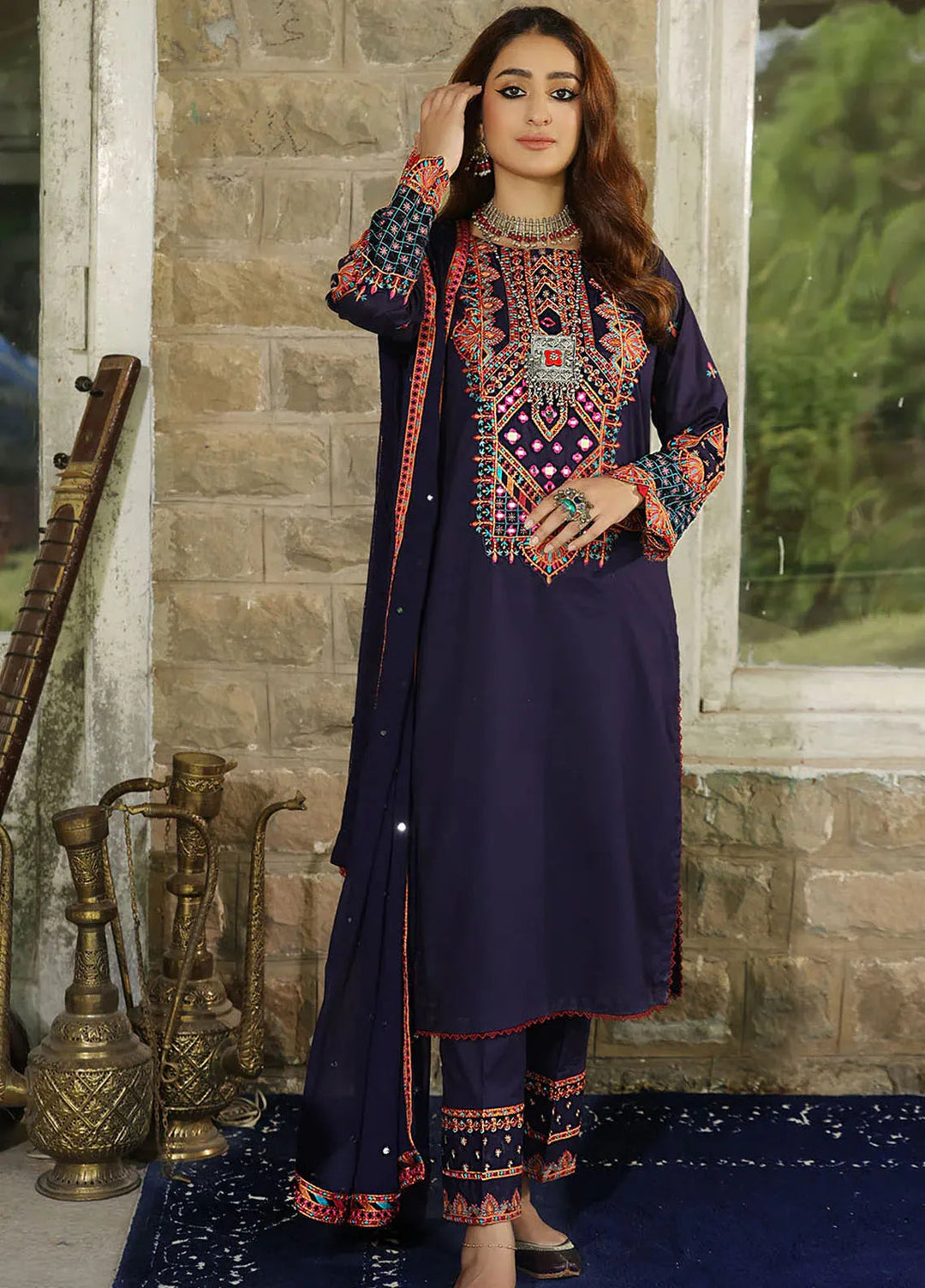 Madame Pret Embroidered Cambric 3 Piece Suit 7029