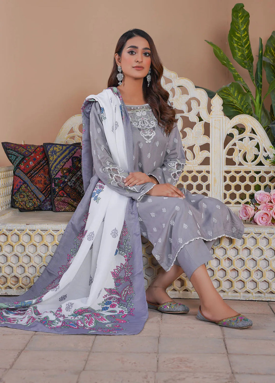 Madame Pret Embroidered Linen 3 Piece Suit 7035