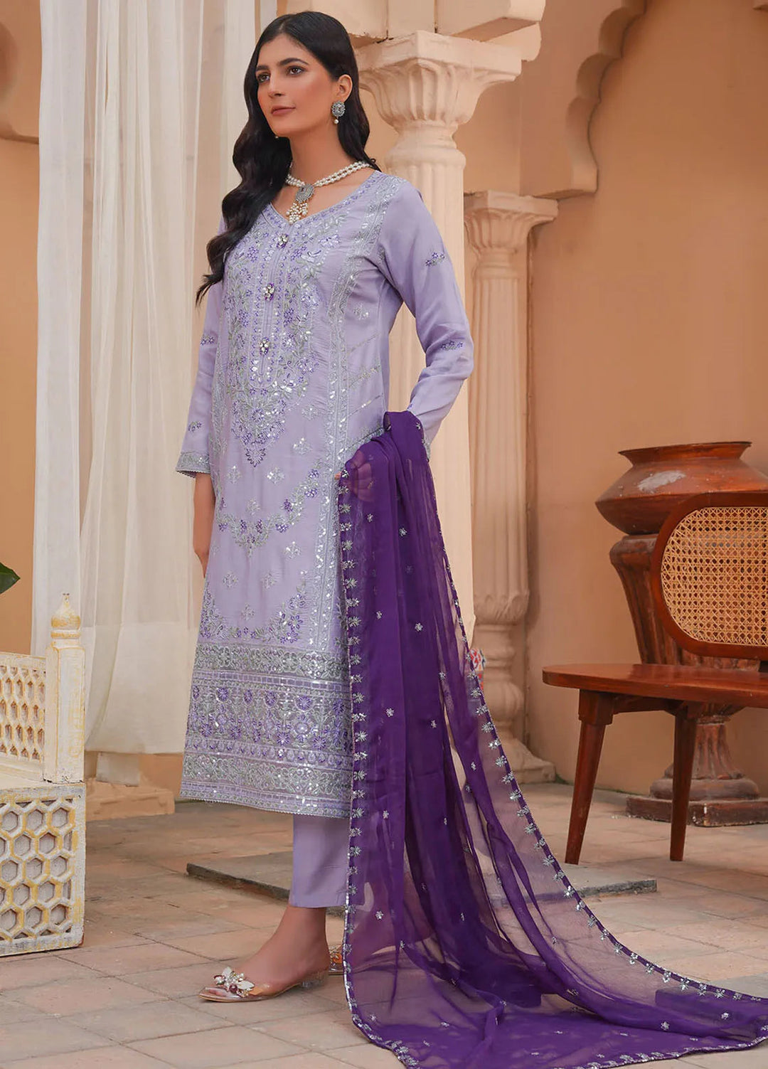 Madame Pret Embroidered Viscose 3 Piece Suit 2729