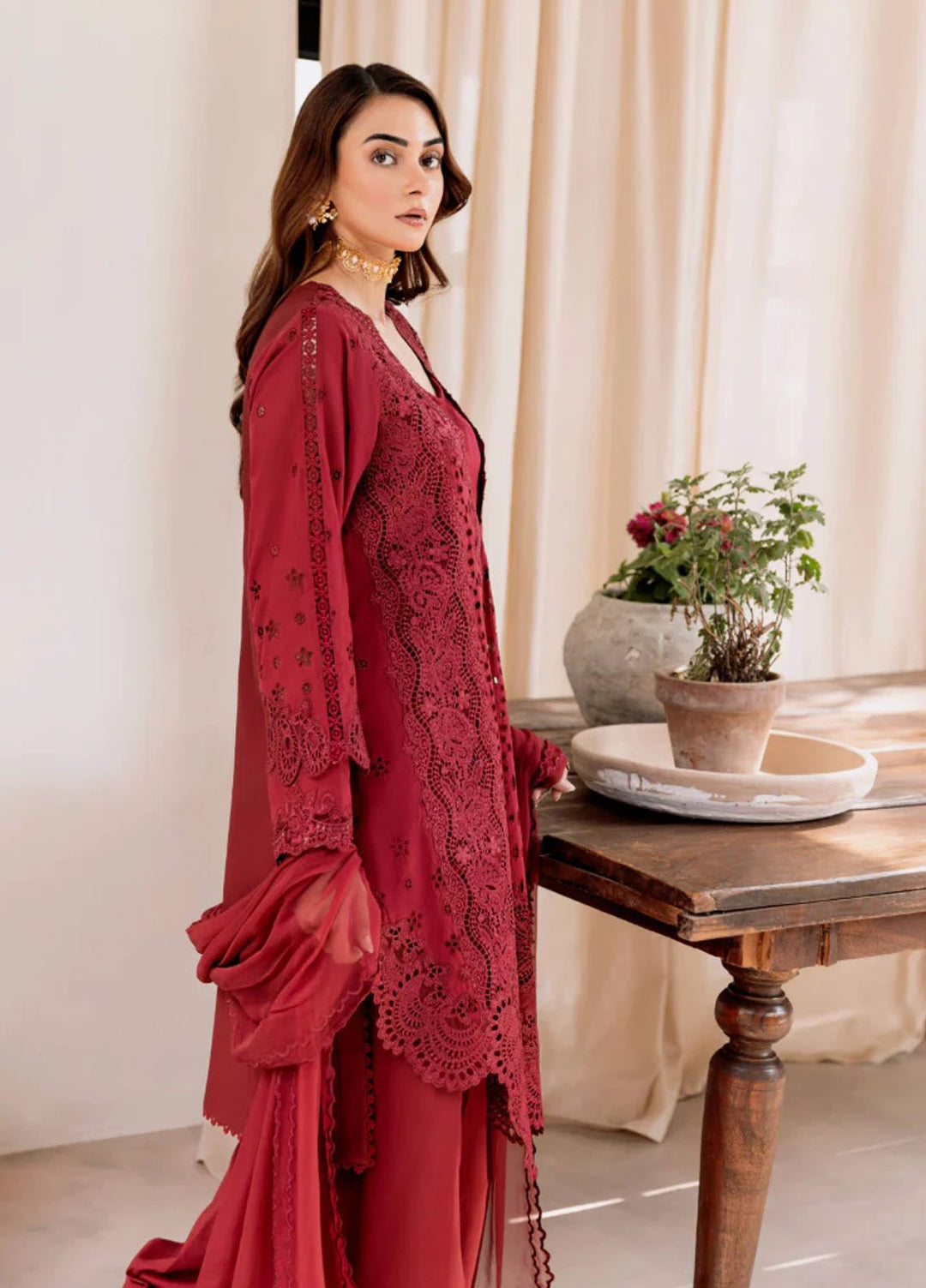 Magnolia Garden by Manara Embroidered Lawn Suits Unstitched 3 Piece MNA25MG Scarlet - Summer Collection