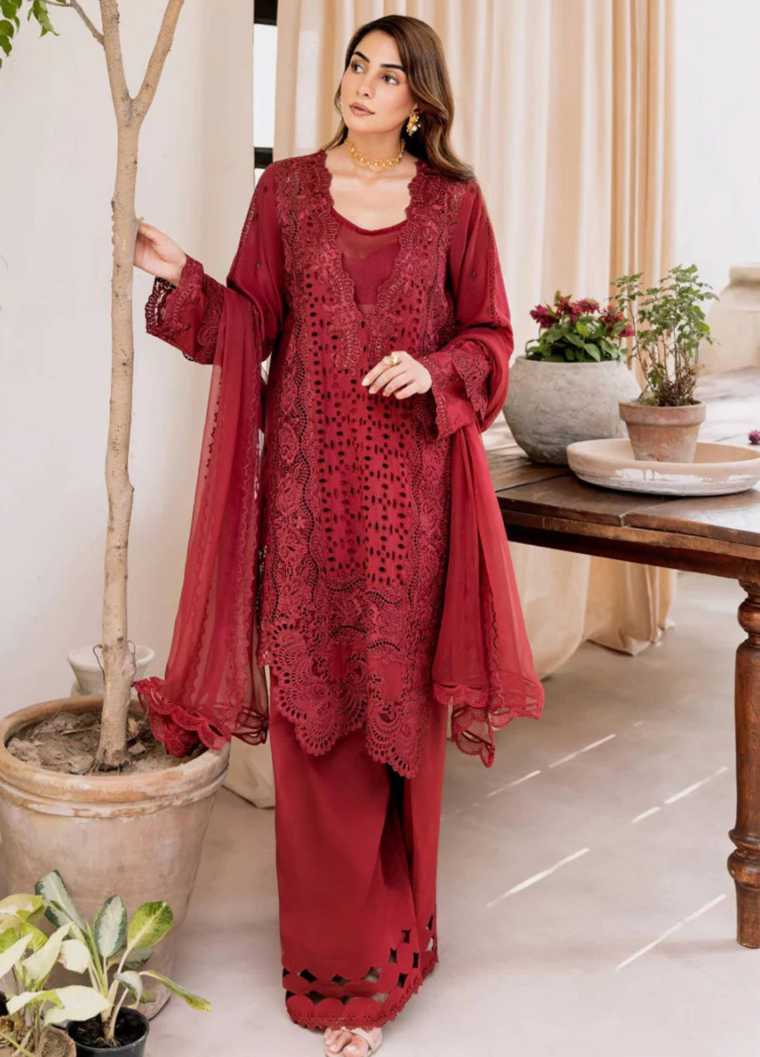 Magnolia Garden by Manara Embroidered Lawn Suits Unstitched 3 Piece MNA25MG Scarlet - Summer Collection