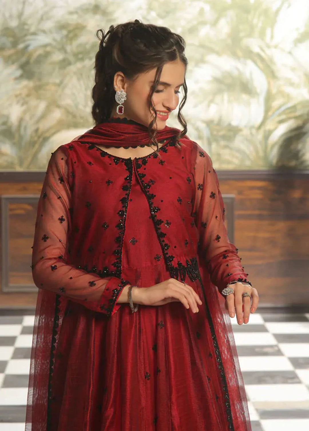 Mah e Noor by Rehan N Muzammil Pret Embroidered Khadi Net 3 Piece Suit Lupine