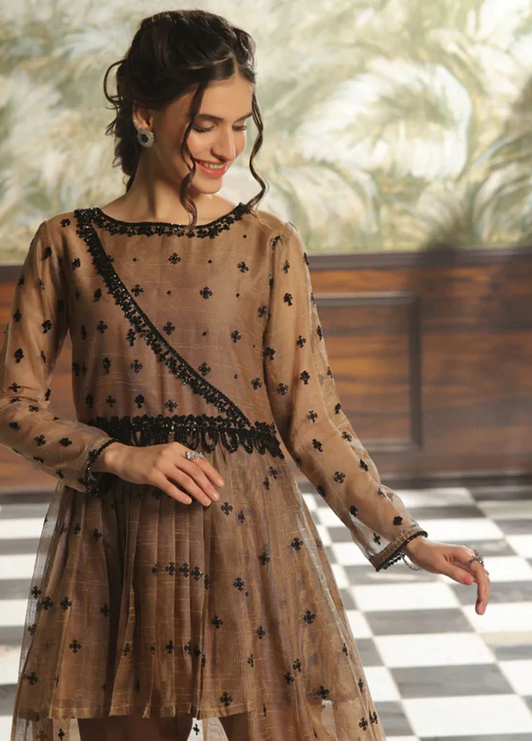 Mah e Noor by Rehan N Muzammil Pret Embroidered Khadi Net 3 Piece Suit Myrtle