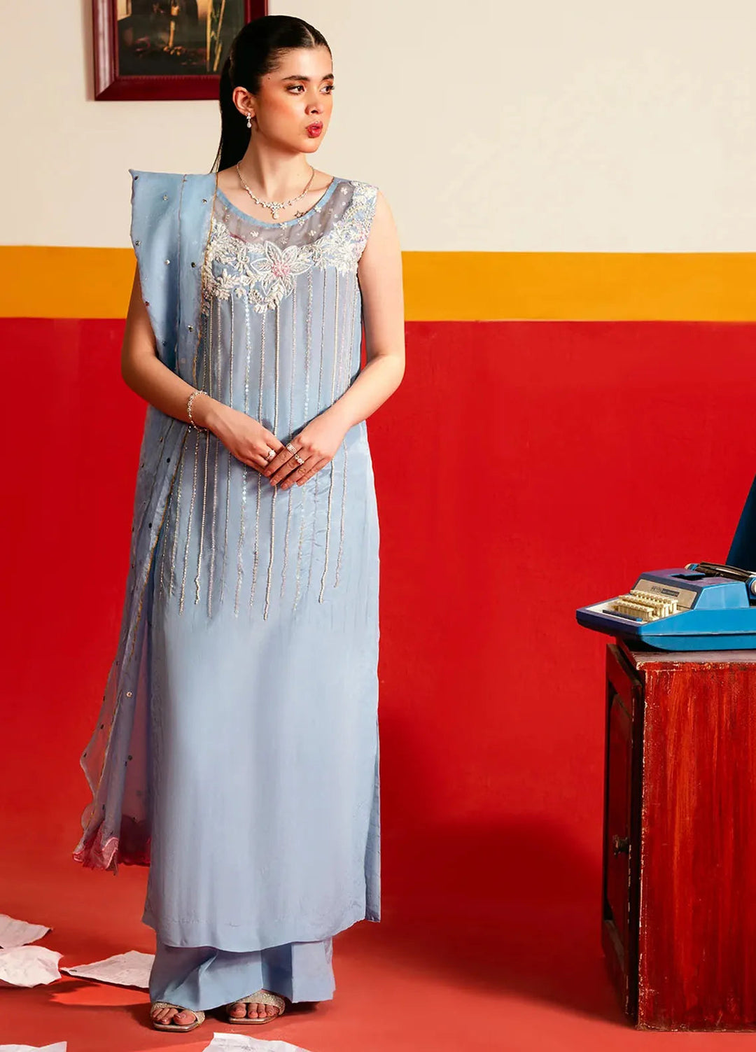 Maham Sultan Embroidered Pret Raw Silk 3 Piece Suit Meraki