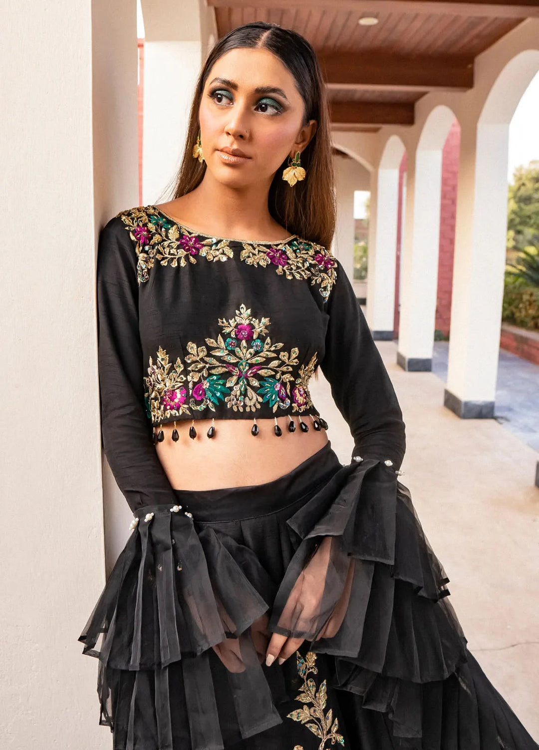 Maham Sultan Pret Embroidered Korean Silk 3 Piece Suit Black Wasl