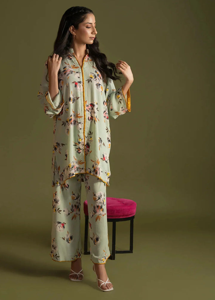 Maham Sultan Pret Printed Georgette 2 Piece Suit Mint Serenade