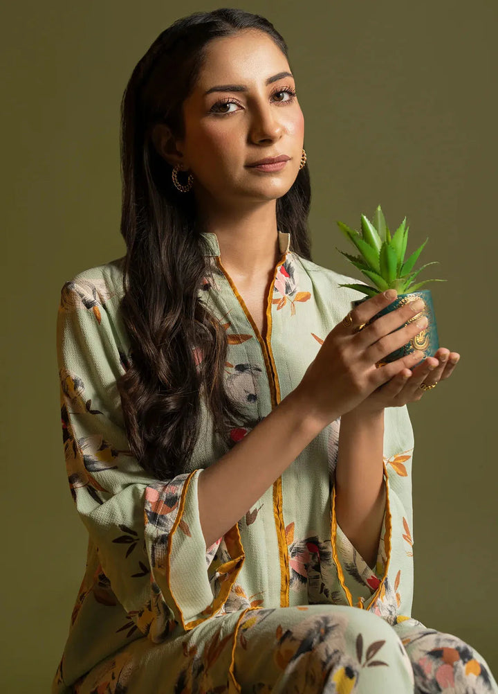 Maham Sultan Pret Printed Georgette 2 Piece Suit Mint Serenade