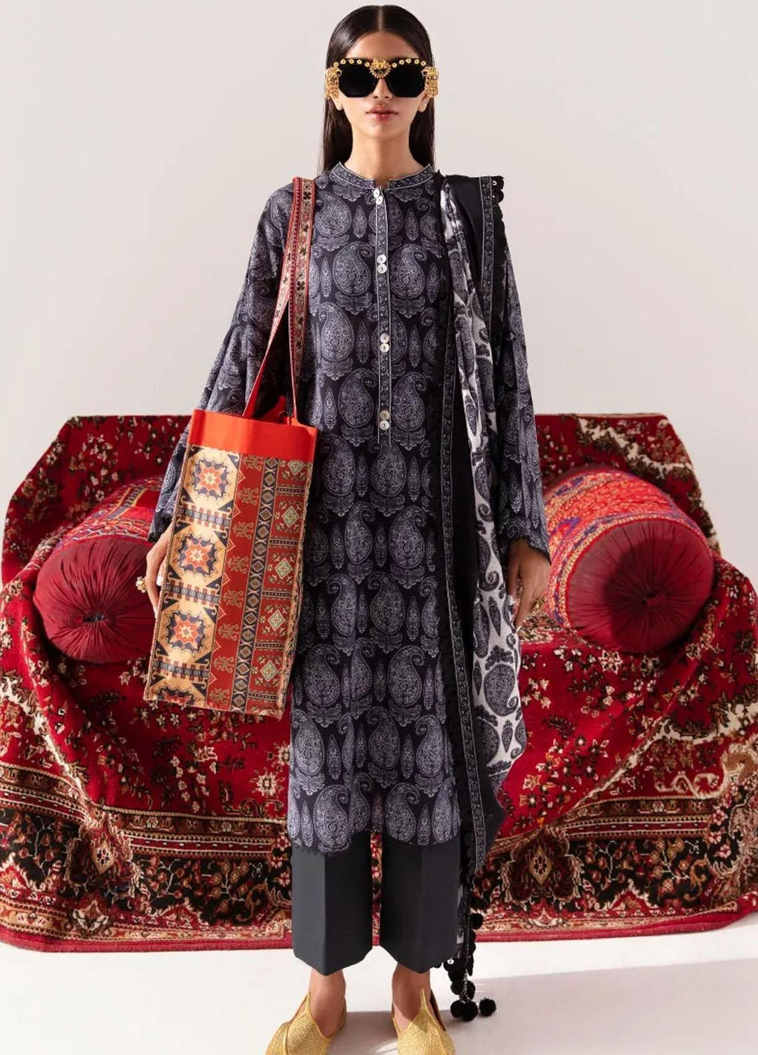 Mahay By Sana Safinaz Printed Slub Suits Unstitched 2 Piece SS23MHW 16A - Winter Collection