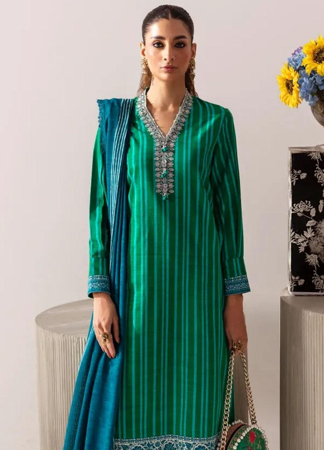 Mahay By Sana Safinaz Embroidered Slub Suits Unstitched 3 Piece SS23MHW 2B - Winter Collection