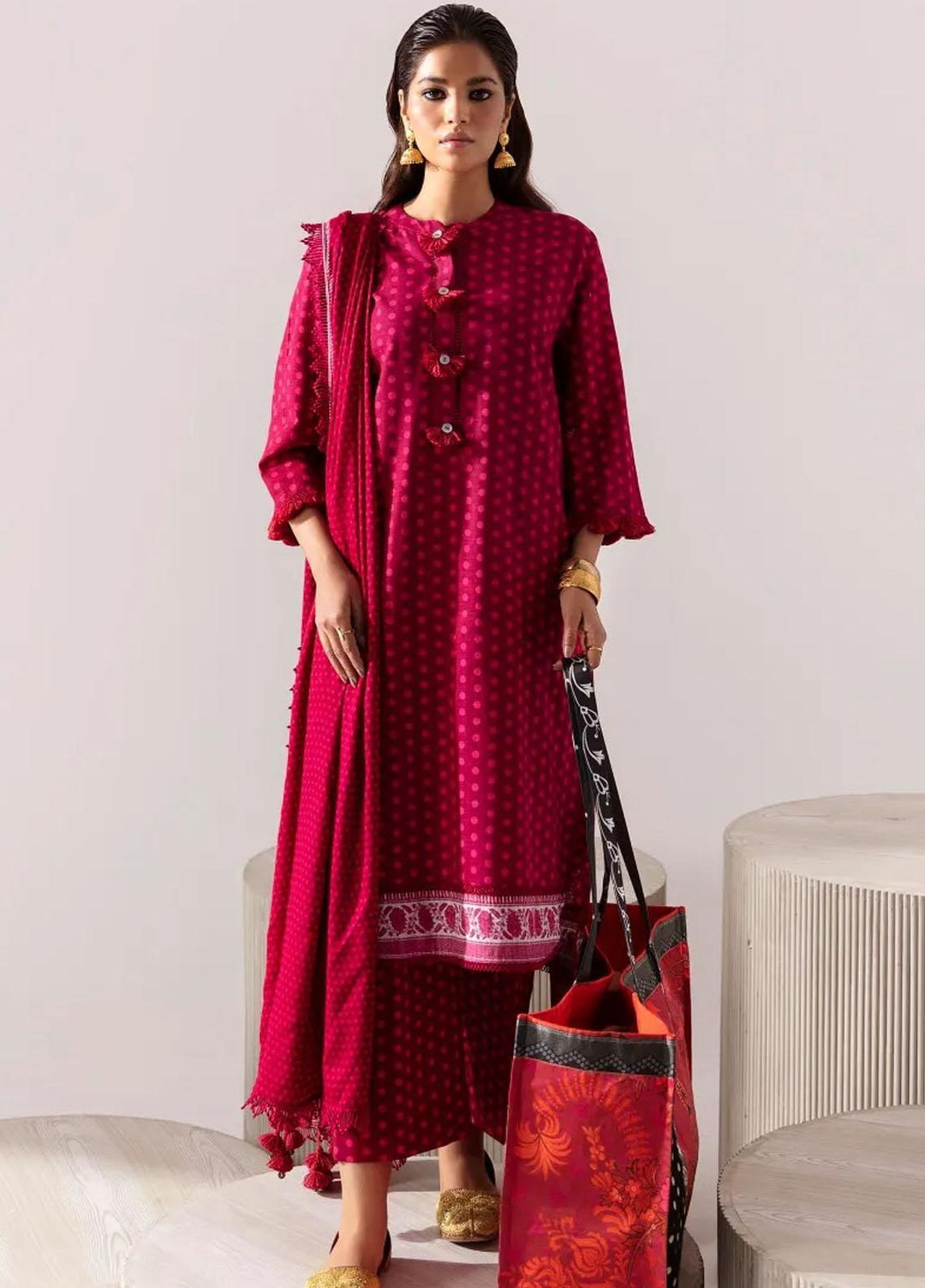 Mahay By Sana Safinaz Printed Slub Suits Unstitched 3 Piece SS23MHW 8A - Winter Collection