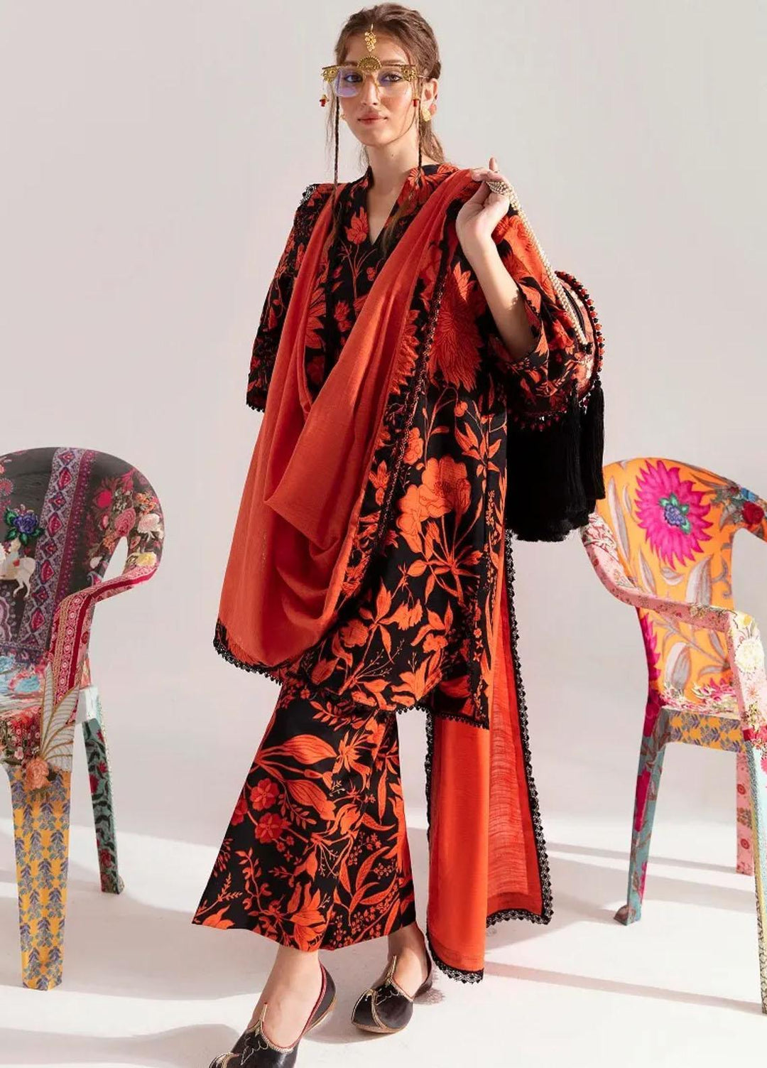 Mahay By Sana Safinaz Printed Slub Suits Unstitched 3 Piece SS23MHW 9B - Winter Collection