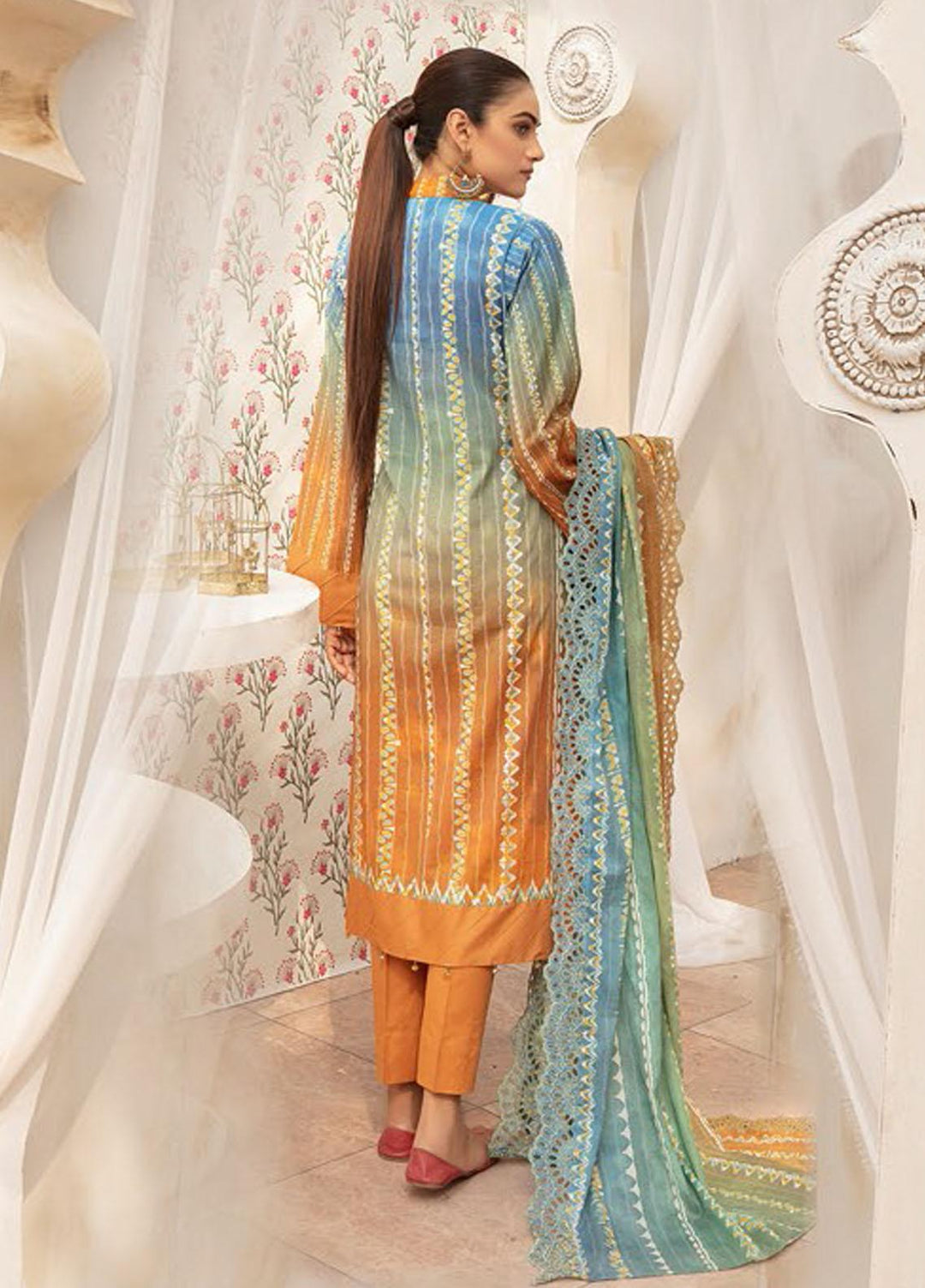 Mahee's By Riaz Arts Embroidered Lawn Suits Unstitched 3 Piece RA22MEL D-02 - Summer Collection