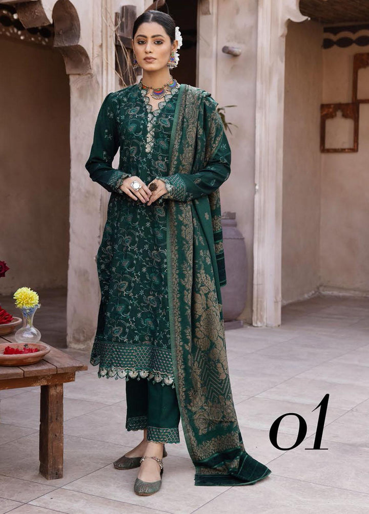 Mahee's By Riaz Arts Embroidered Leather Peach Suits Unstitched 3 Piece RA22-M7 01 - Winter Collection