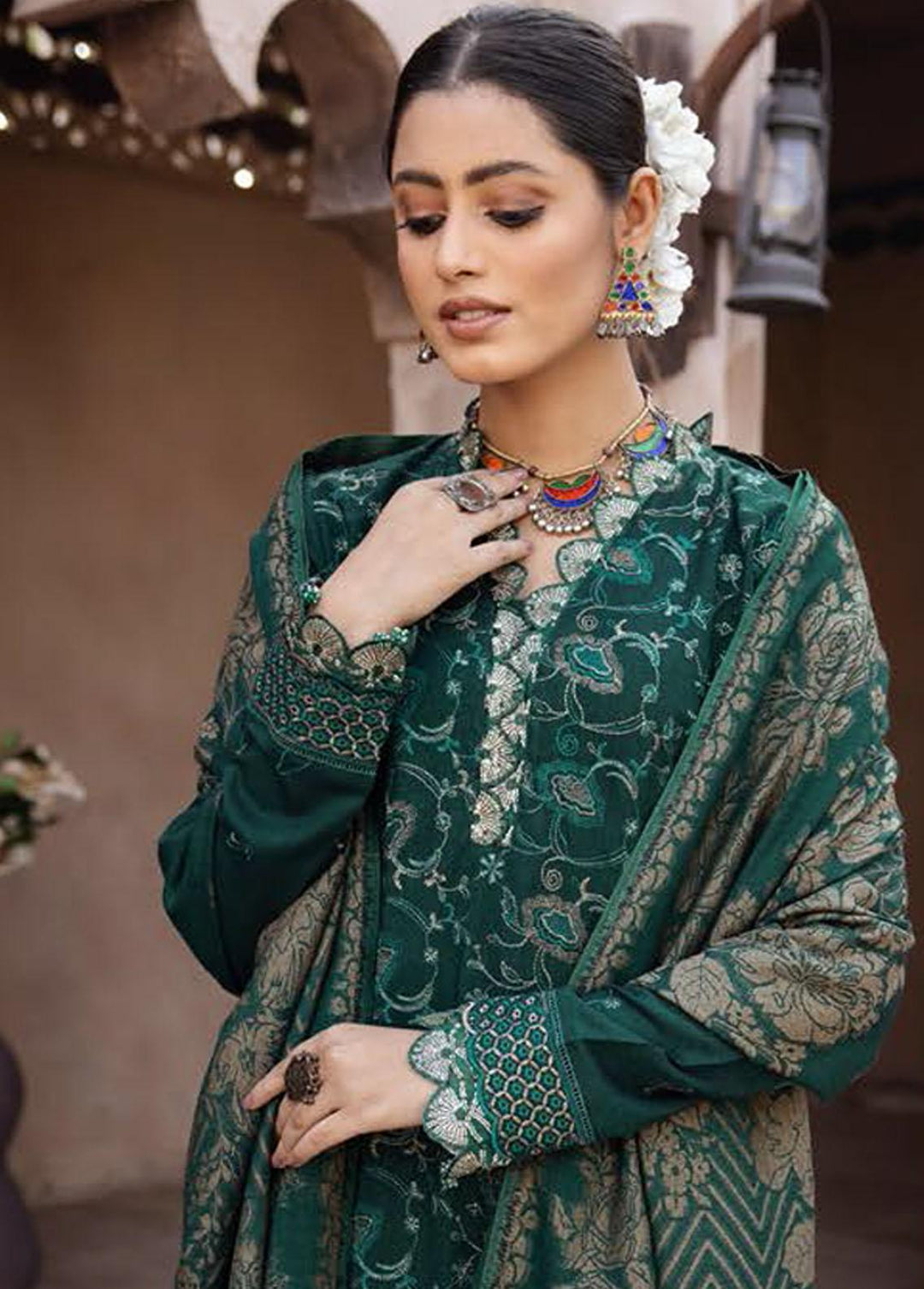 Mahee's By Riaz Arts Embroidered Leather Peach Suits Unstitched 3 Piece RA22-M7 01 - Winter Collection