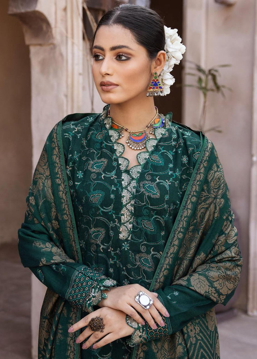 Mahee's By Riaz Arts Embroidered Leather Peach Suits Unstitched 3 Piece RA22-M7 01 - Winter Collection