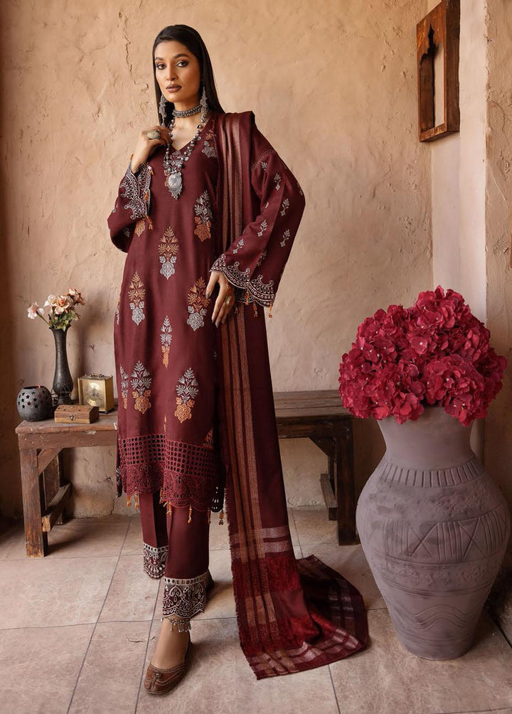 Mahee's By Riaz Arts Embroidered Leather Peach Suits Unstitched 3 Piece RA22-M7 10 - Winter Collection