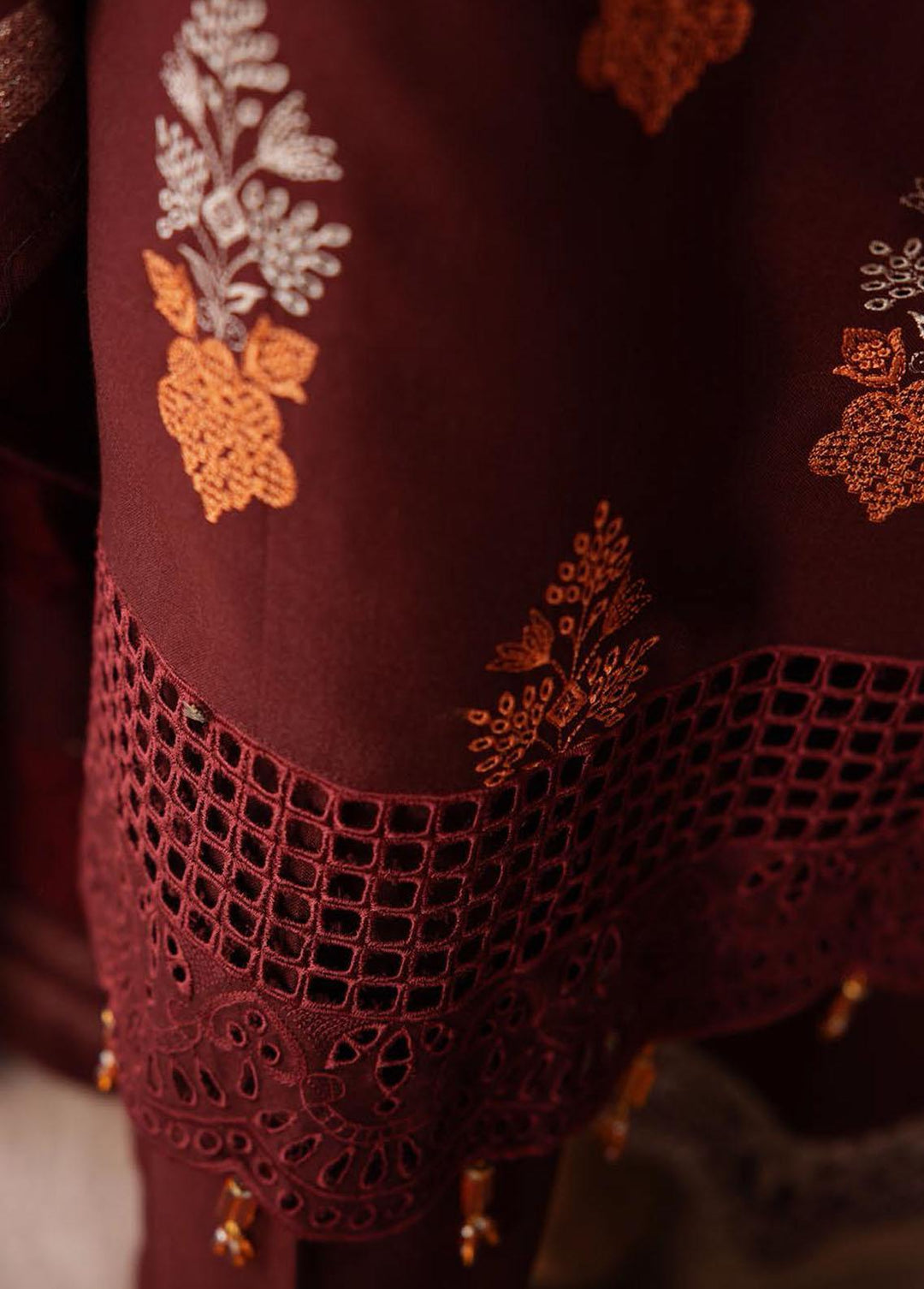 Mahee's By Riaz Arts Embroidered Leather Peach Suits Unstitched 3 Piece RA22-M7 10 - Winter Collection