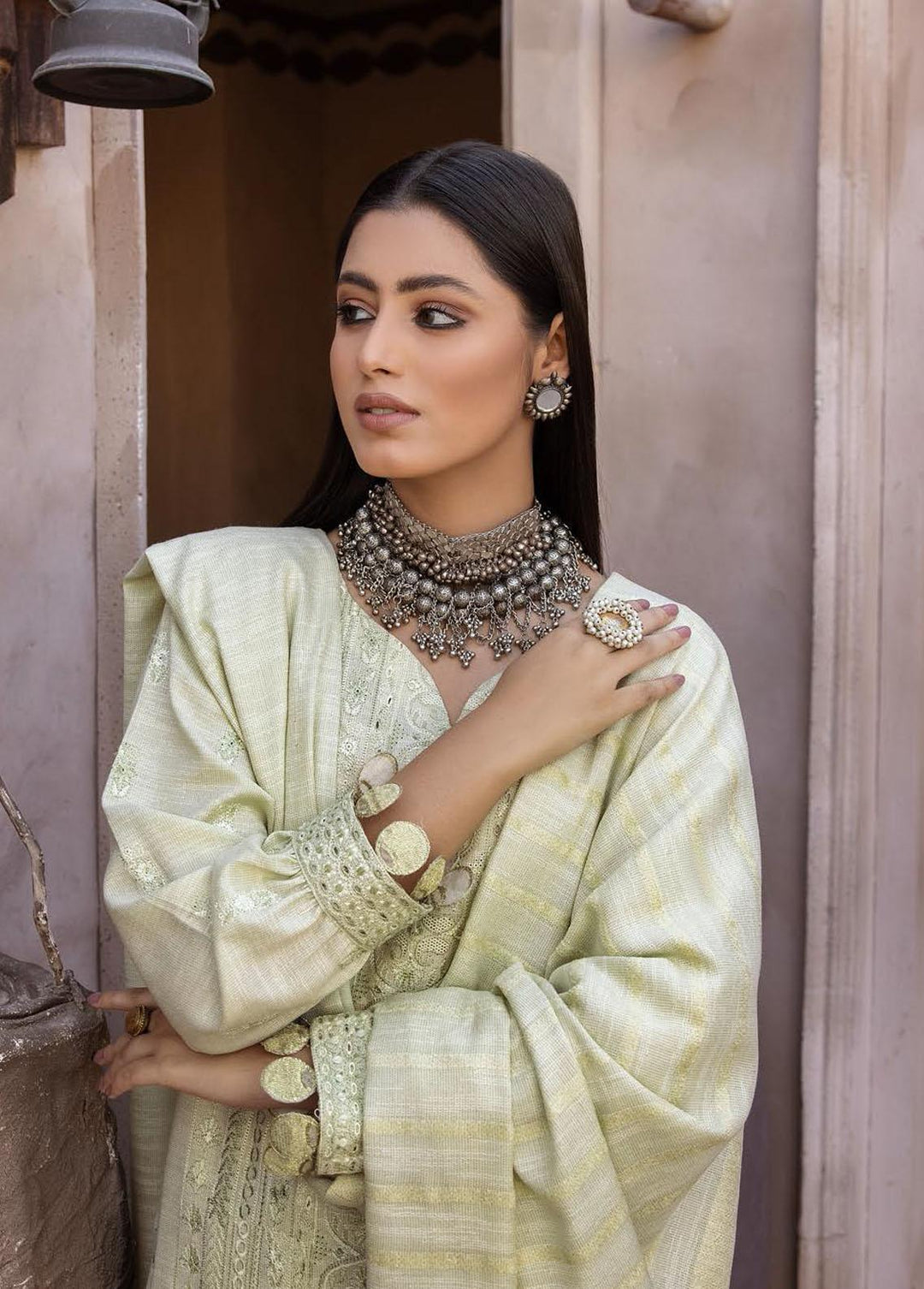 Mahee's By Riaz Arts Embroidered Leather Peach Suits Unstitched 3 Piece RA22-M7 11 - Winter Collection