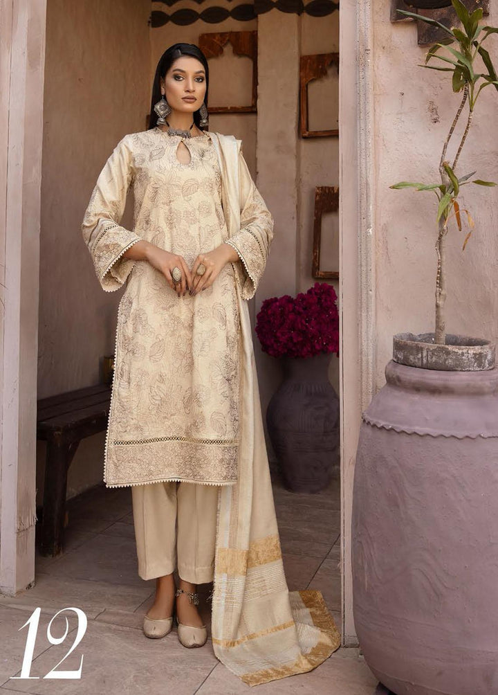 Mahee's By Riaz Arts Embroidered Leather Peach Suits Unstitched 3 Piece RA22-M7 12 - Winter Collection