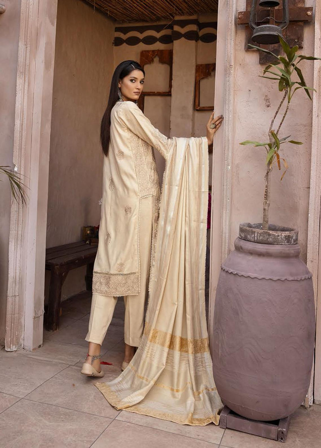 Mahee's By Riaz Arts Embroidered Leather Peach Suits Unstitched 3 Piece RA22-M7 12 - Winter Collection