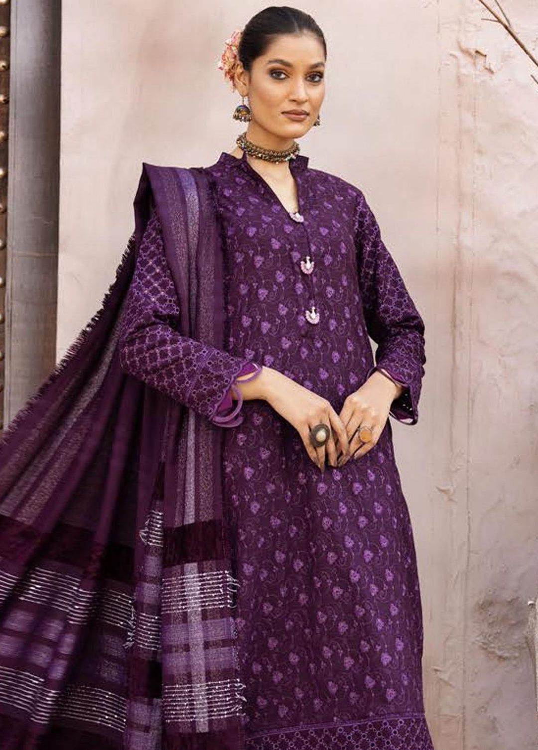 Mahee's By Riaz Arts Embroidered Leather Peach Suits Unstitched 3 Piece RA22-M7 02 - Winter Collection