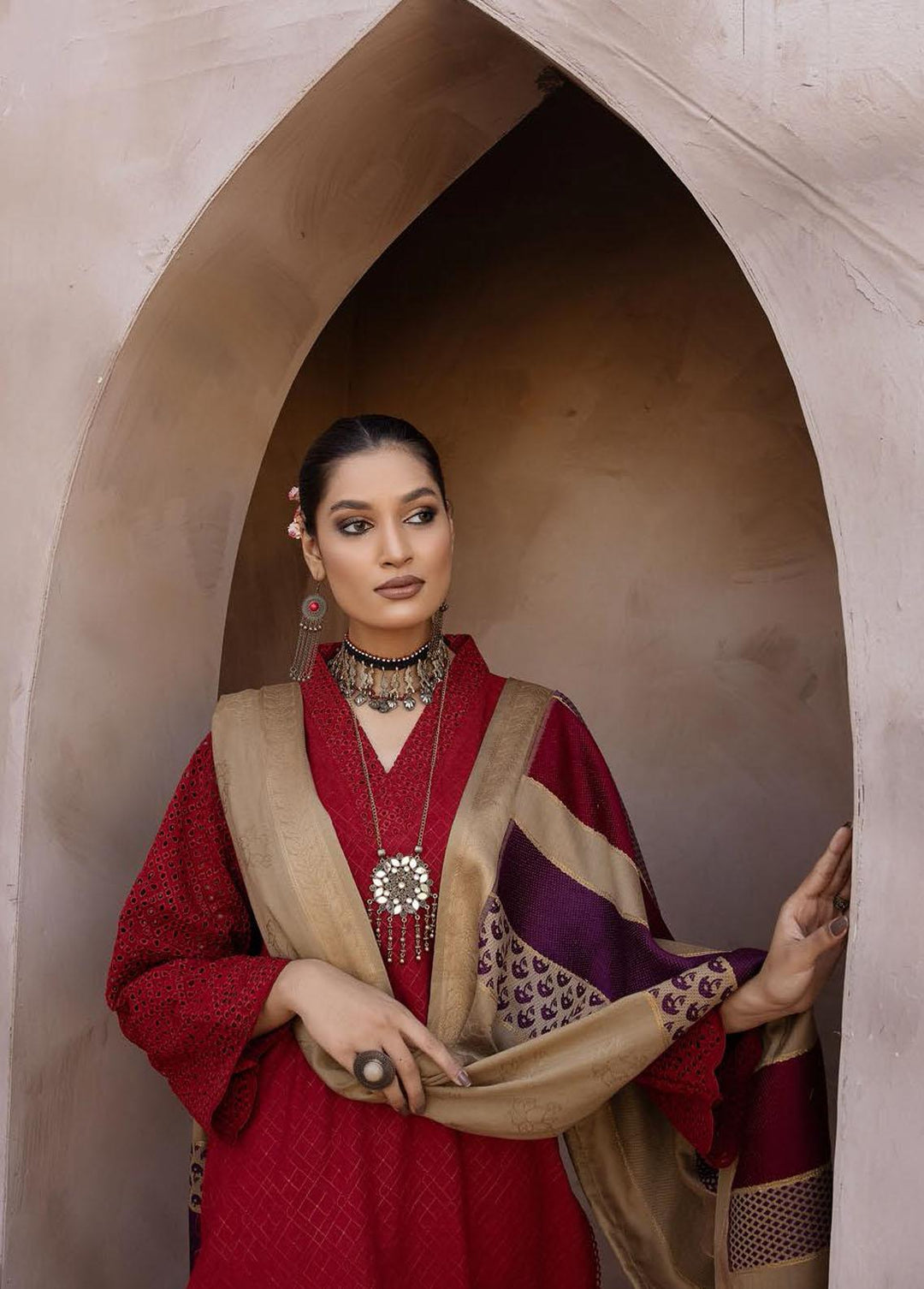 Mahee's By Riaz Arts Embroidered Leather Peach Suits Unstitched 3 Piece RA22-M7 03 - Winter Collection