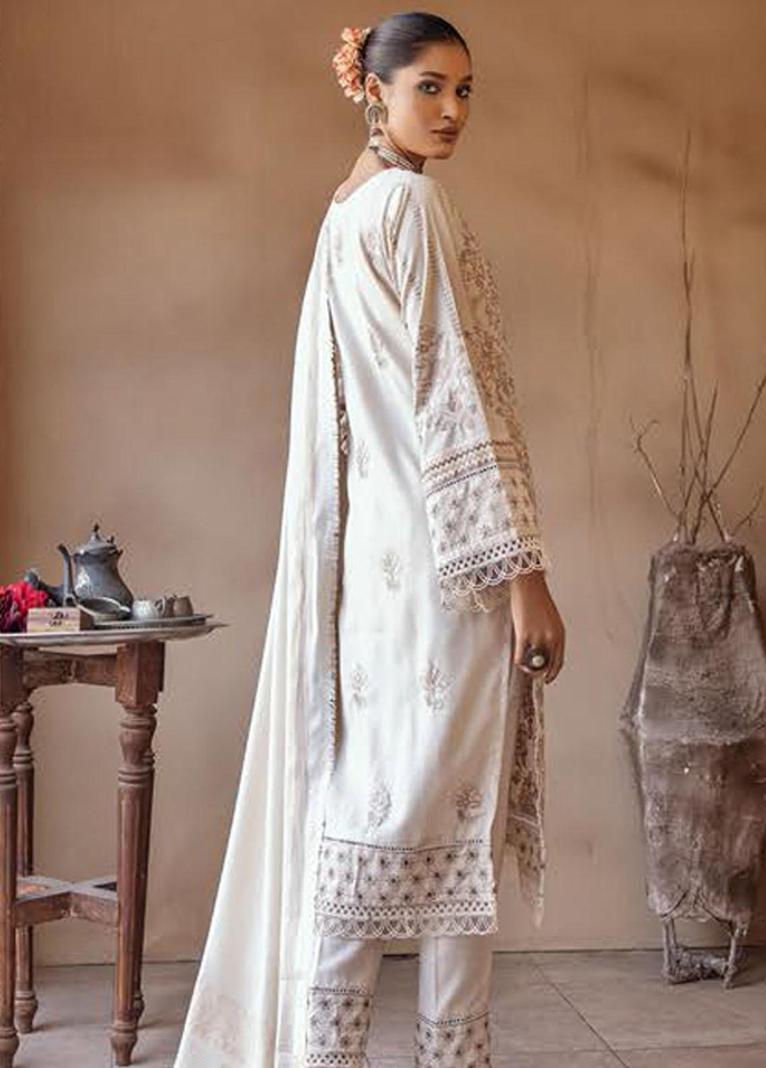 Mahee's By Riaz Arts Embroidered Leather Peach Suits Unstitched 3 Piece RA22-M7 04 - Winter Collection