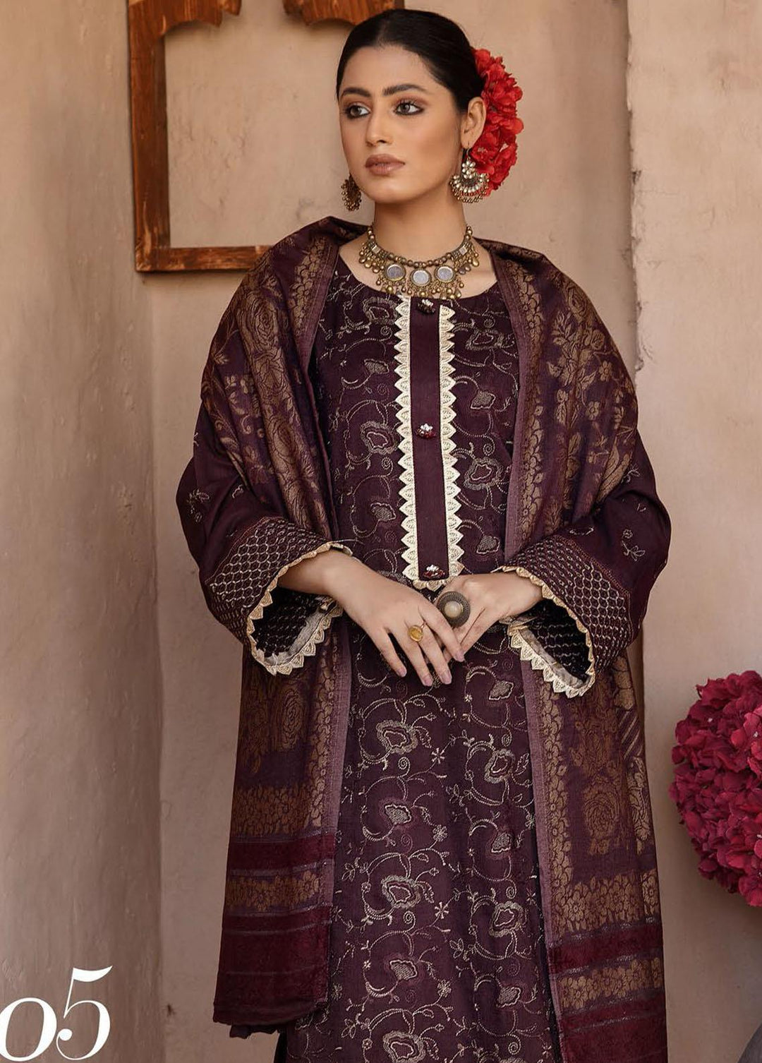 Mahee's By Riaz Arts Embroidered Leather Peach Suits Unstitched 3 Piece RA22-M7 05 - Winter Collection