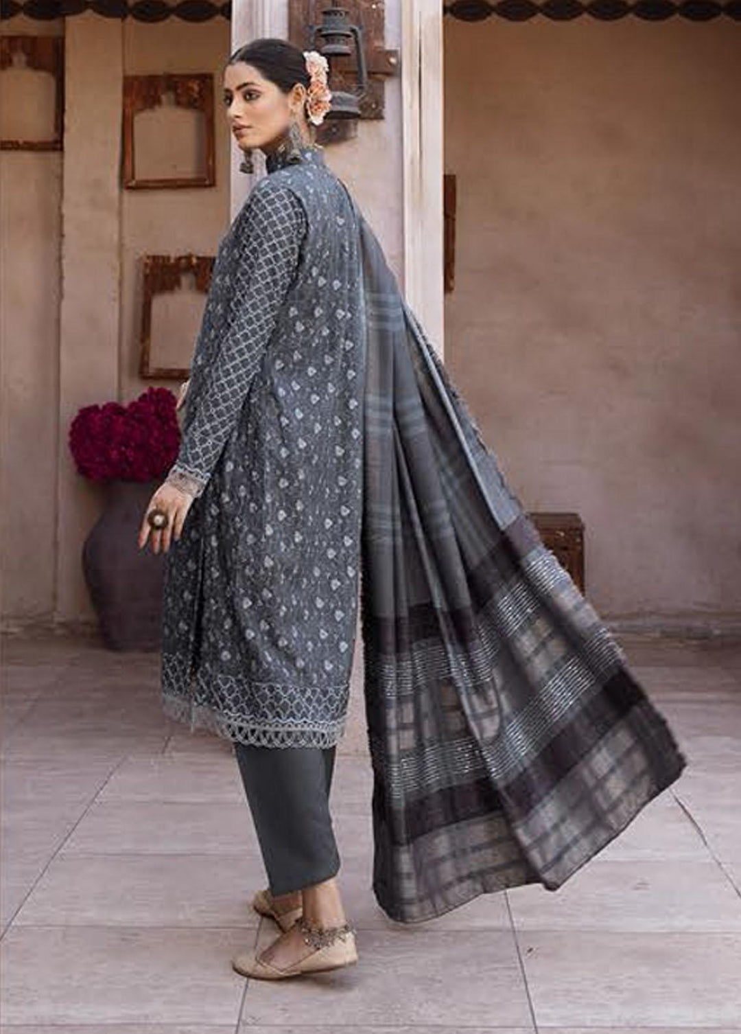 Mahee's By Riaz Arts Embroidered Leather Peach Suits Unstitched 3 Piece RA22-M7 06 - Winter Collection