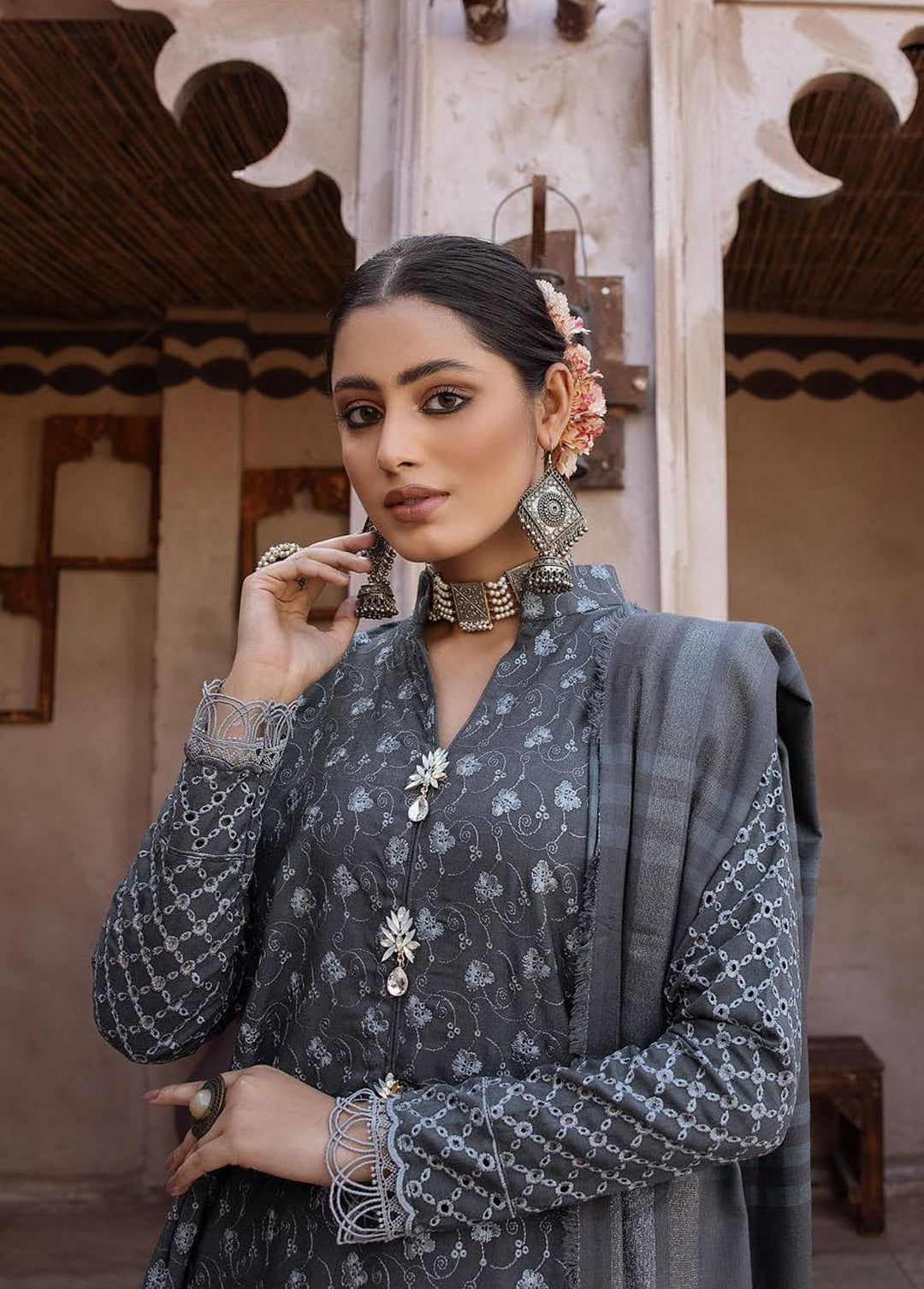 Mahee's By Riaz Arts Embroidered Leather Peach Suits Unstitched 3 Piece RA22-M7 06 - Winter Collection