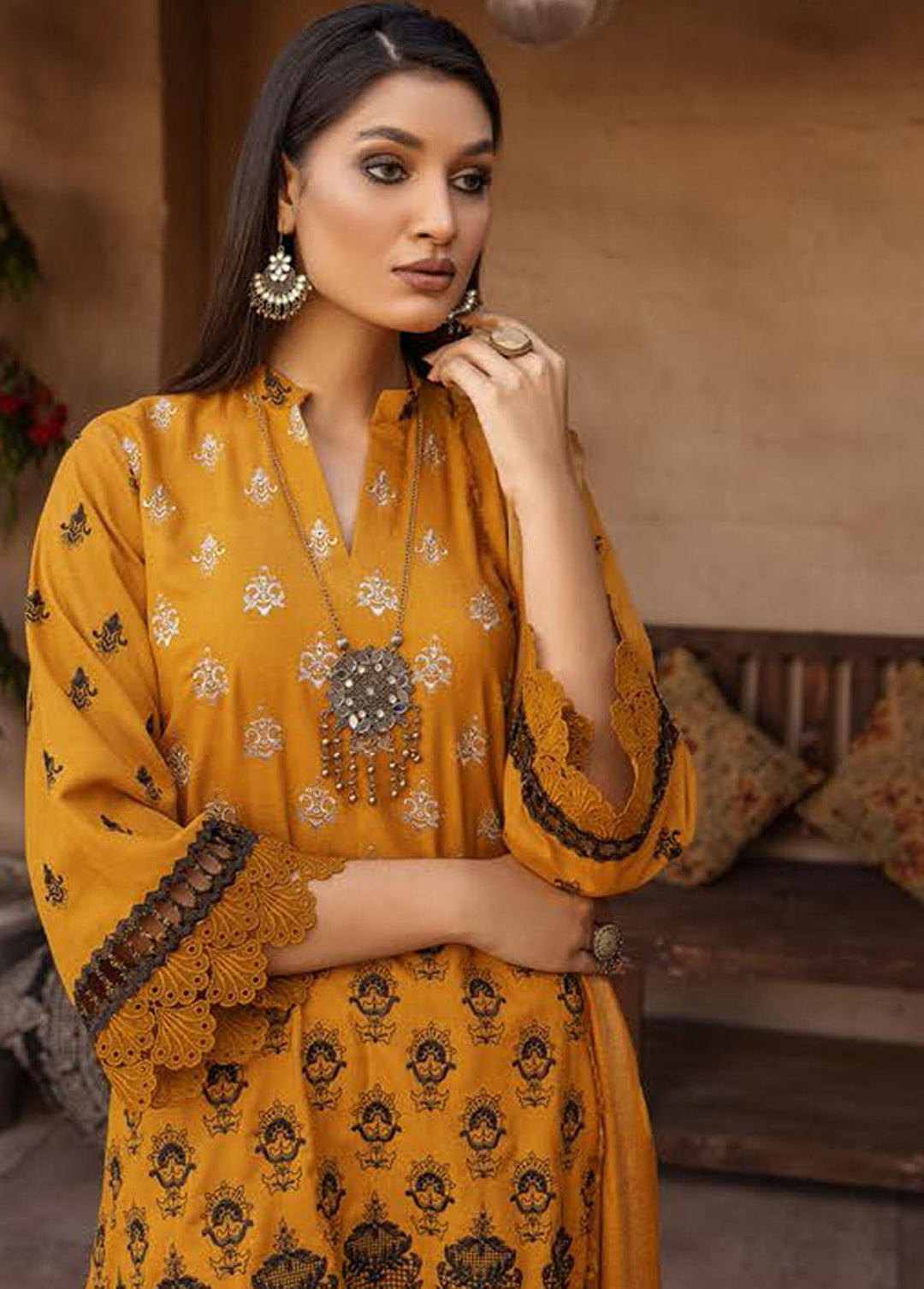 Mahee's By Riaz Arts Embroidered Leather Peach Suits Unstitched 3 Piece RA22-M7 07 - Winter Collection