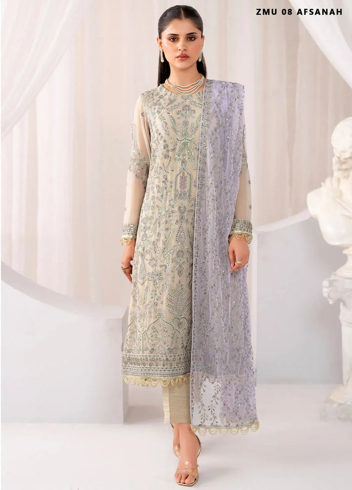 Maheer by Zarif Embroidered Chiffon Suits Unstitched 3 Piece ZR25UF ZMU 08 Afsanah - Formals Collection