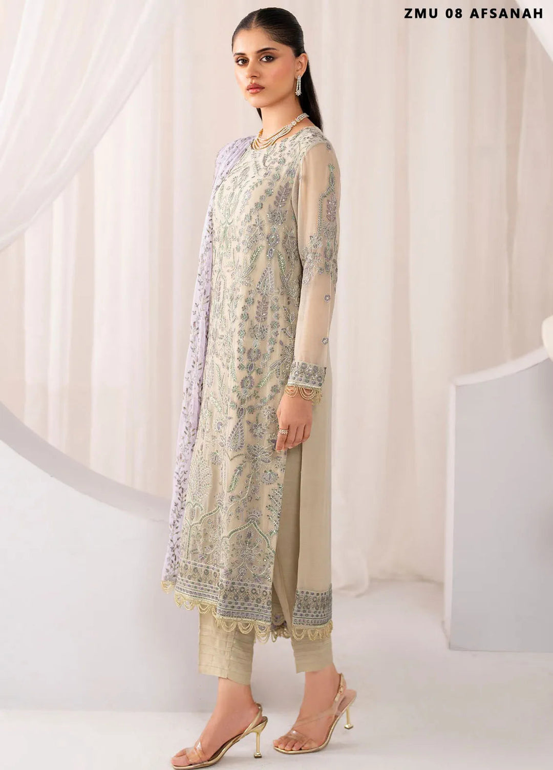 Maheer by Zarif Embroidered Chiffon Suits Unstitched 3 Piece ZR25UF ZMU 08 Afsanah - Formals Collection