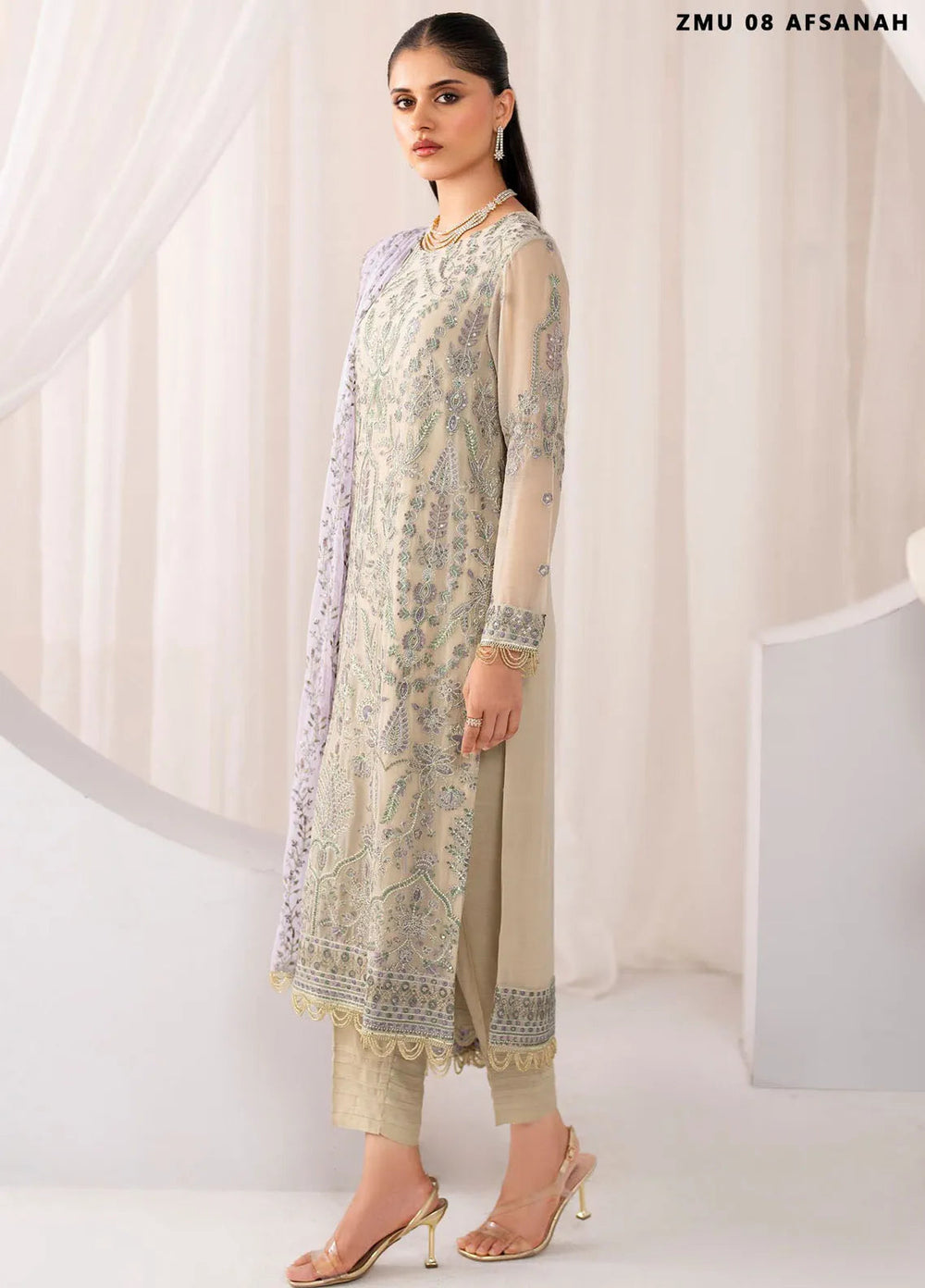 Maheer by Zarif Embroidered Chiffon Suits Unstitched 3 Piece ZR25UF ZMU 08 Afsanah - Formals Collection