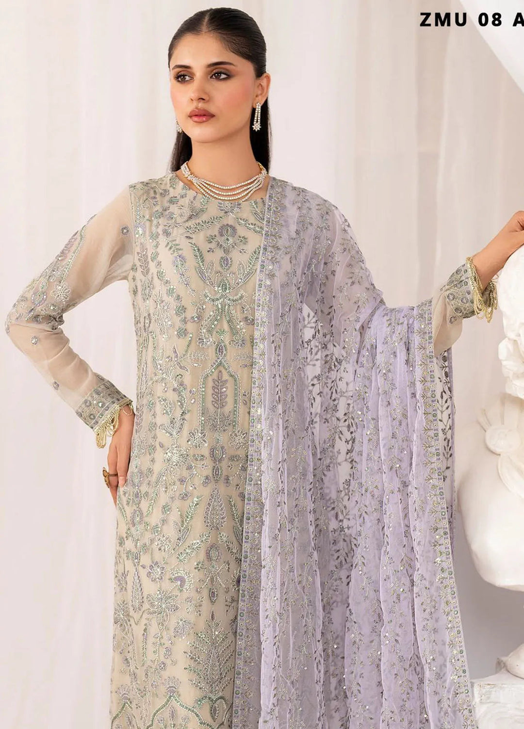 Maheer by Zarif Embroidered Chiffon Suits Unstitched 3 Piece ZR25UF ZMU 08 Afsanah - Formals Collection
