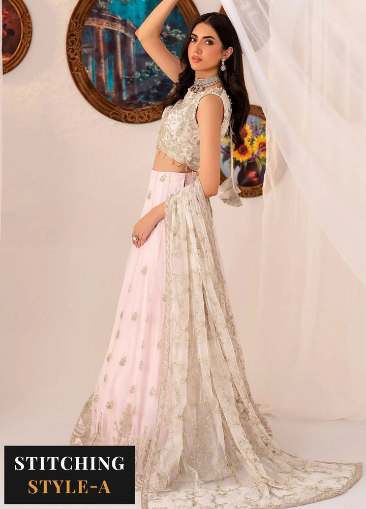 Maheer by Zarif Embroidered Net Suits Unstitched 3 Piece ZR25UF ZMU 01 Pearl - Formals Collection