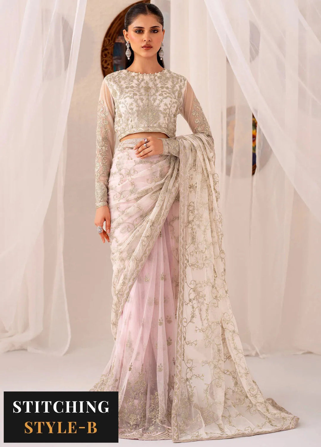 Maheer by Zarif Embroidered Net Suits Unstitched 3 Piece ZR25UF ZMU 01 Pearl - Formals Collection