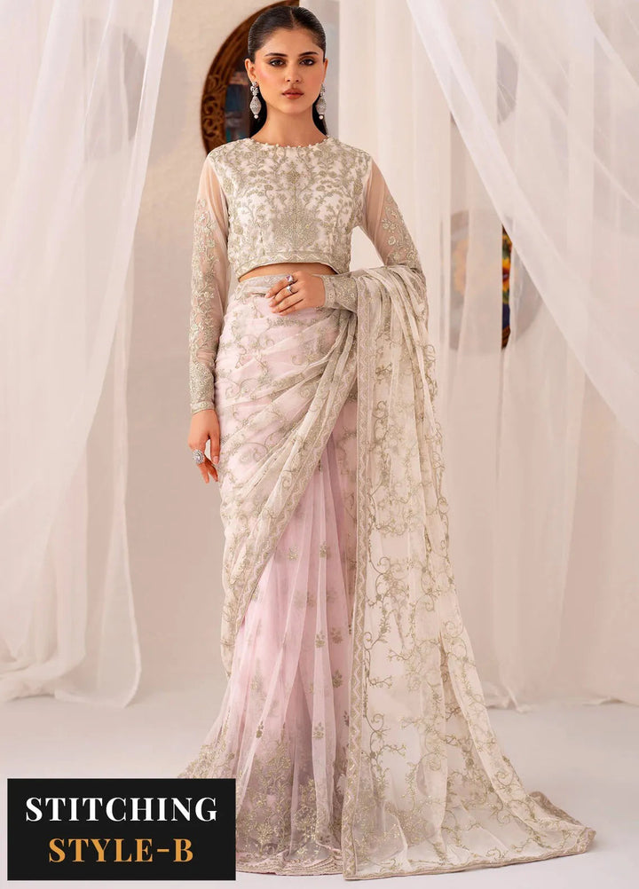 Maheer by Zarif Embroidered Net Suits Unstitched 3 Piece ZR25UF ZMU 01 Pearl - Formals Collection