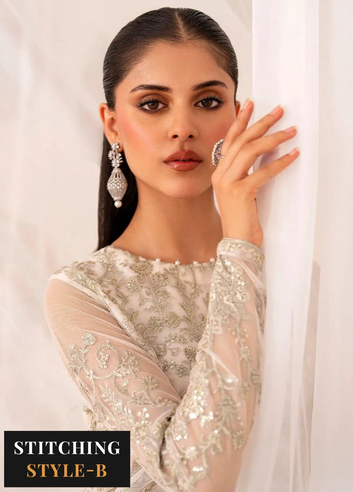 Maheer by Zarif Embroidered Net Suits Unstitched 3 Piece ZR25UF ZMU 01 Pearl - Formals Collection