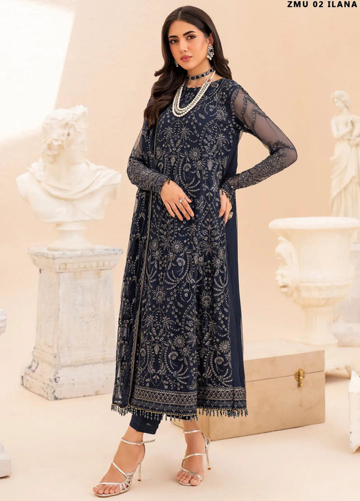 Maheer by Zarif Embroidered Net Suits Unstitched 3 Piece ZR25UF ZMU 02 Ilana - Formals Collection