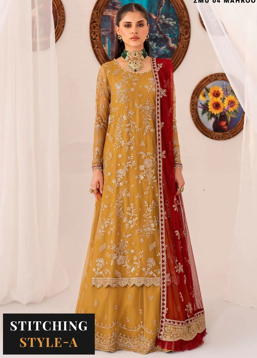 Maheer by Zarif Embroidered Net Suits Unstitched 3 Piece ZR25UF ZMU 04 Mahroo - Formals Collection