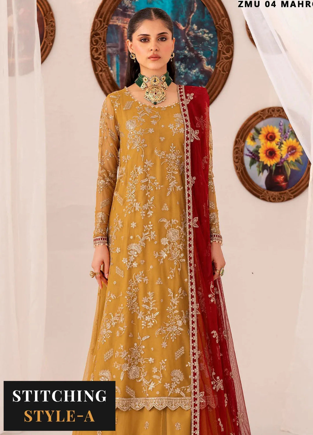 Maheer by Zarif Embroidered Net Suits Unstitched 3 Piece ZR25UF ZMU 04 Mahroo - Formals Collection